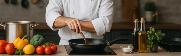 A chef cooking in the kitchen